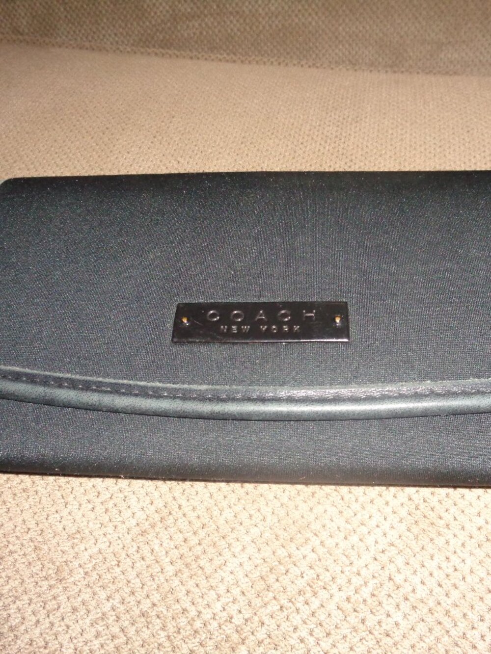 COACH Black Fabric Outer LEATHER Trim & Inside TRIFOLD WALLET
